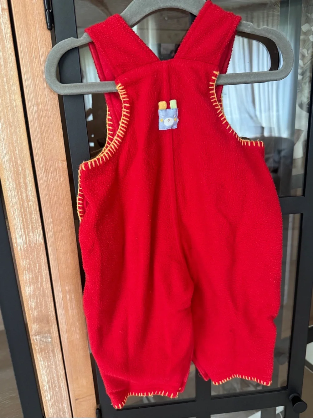Vintage fleece overalls teddy bear baby embroidered crochet girl boy romper